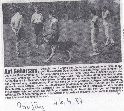 Zeitungsartikel April 1987 - Schutzpr&uuml;fung