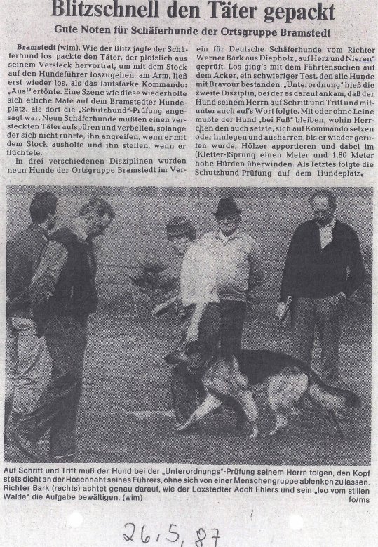 Zeitungsartikel Mai 1987 - Schutzhundpr&uuml;fung