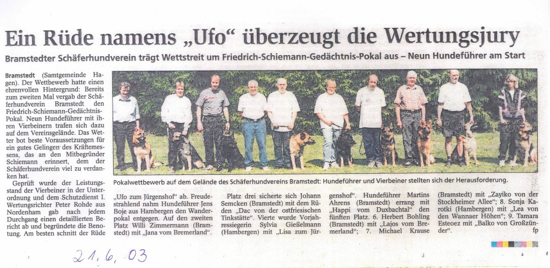Zeitungsartikel Juni 2003 - Friedrich-Schiemann-Ged&auml;chtnispokal