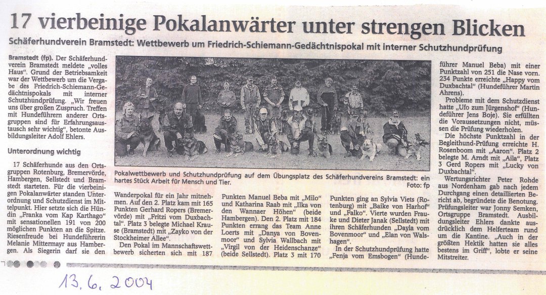 Zeitungsartikel Juni 2004 - Pokalanw&auml;rter