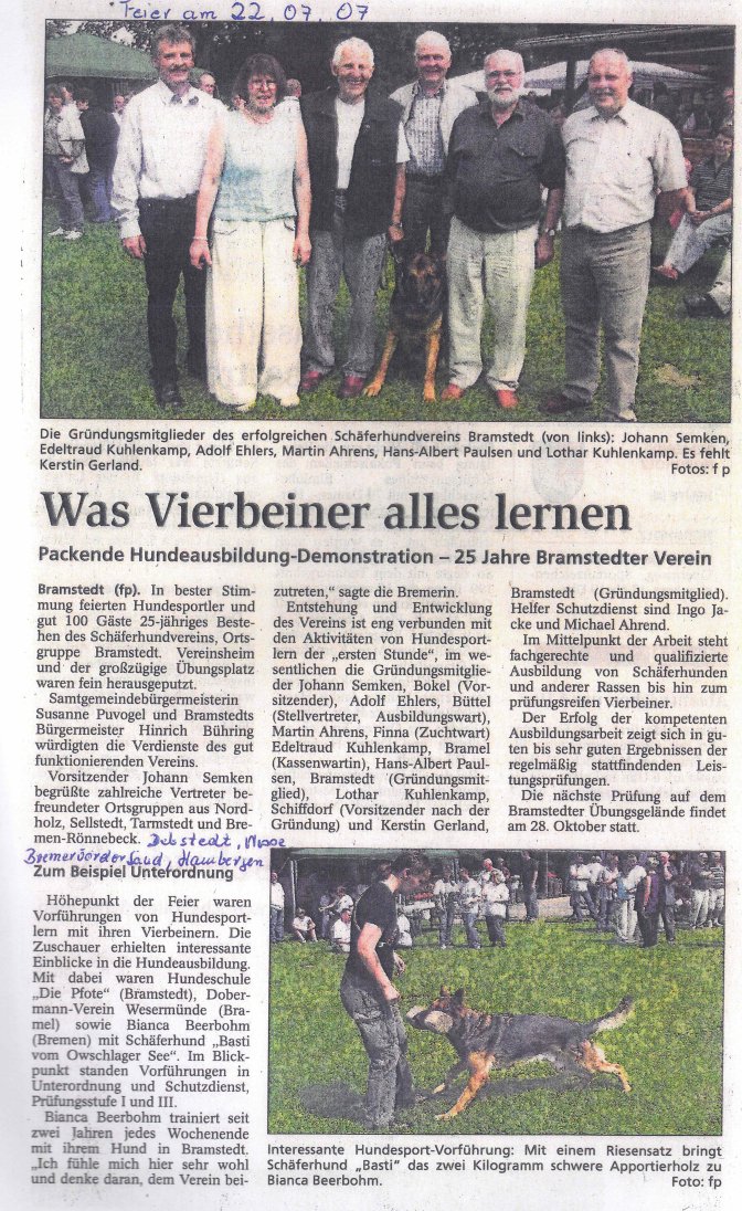 Zeitungsartikel Juli 2007 - Jubil&auml;umsfeier Demonstration